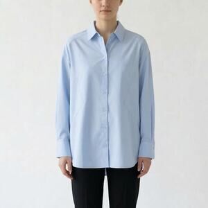 12 STOREEZ Shirt Womens M Light Blue Cotton Oversized Button Up Minimalist